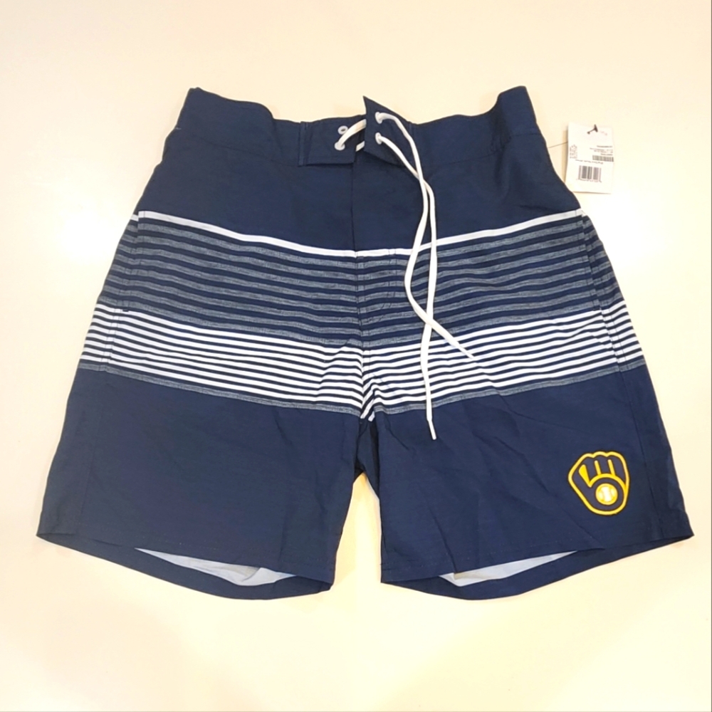 BREWERS|Men's MLB Licensed GIII Carl Banks Lined Swim Suit|Sz LG|Stitched Logo